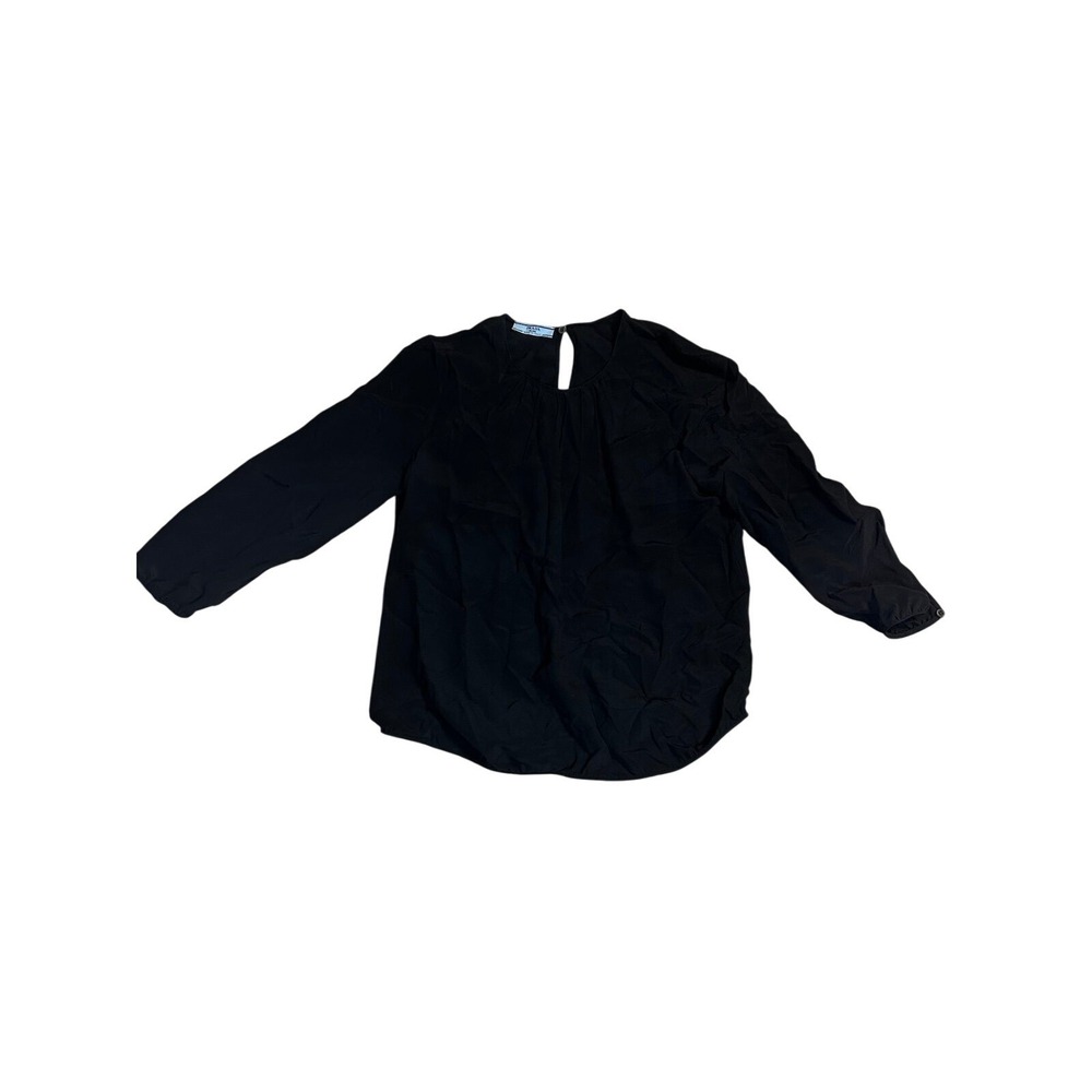 Prada Milano Black Silk Blend Gathered Neck Long Sleeve Blouse Made in Italy 44